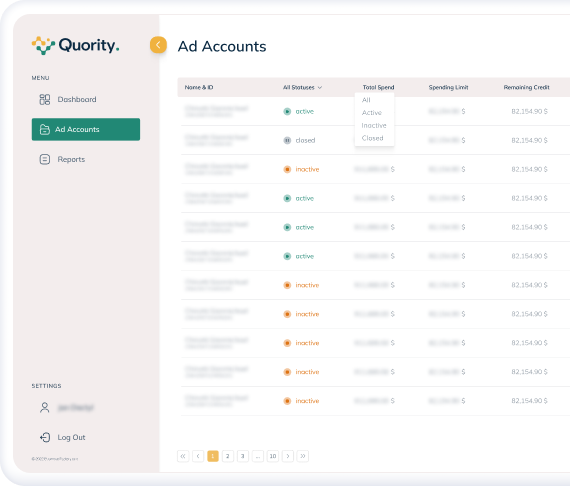 Quority: Web app for Business Factory (screen)